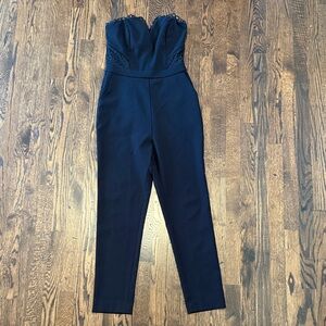 Harlyn Chic Black Strapless Jumpsuit with Lace Detail